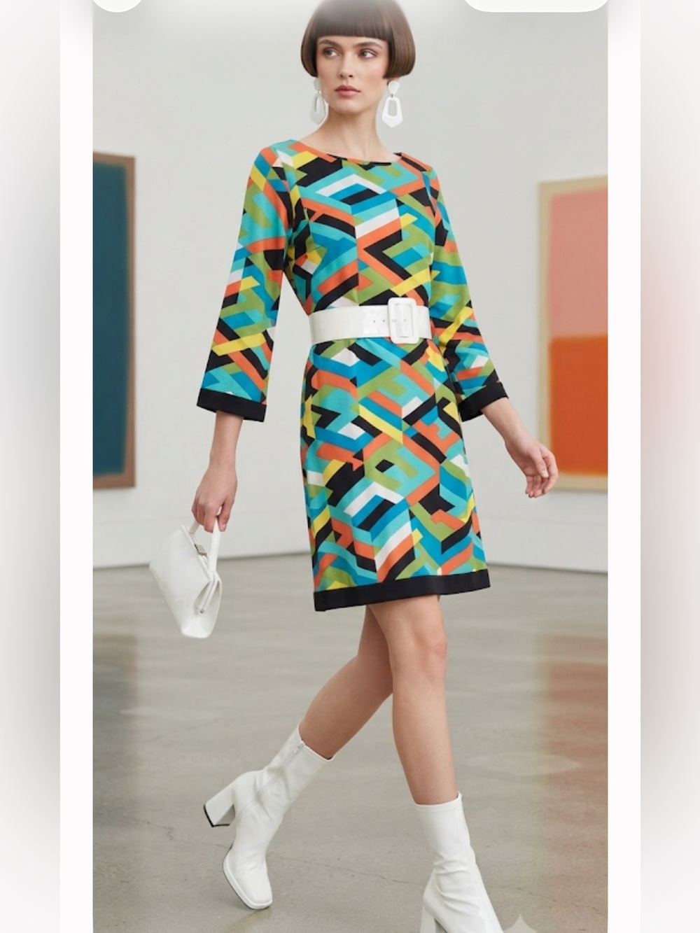 Vintage Abstract 1960’s Jersey Shift Dress SOHO Apparel